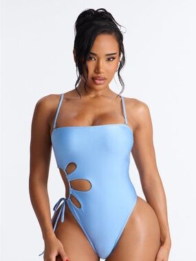 Fashion Nova Light Blue Cutout One-Piece Swimsuit